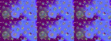 Çiçekli karalama şeklinde Raster çiçek deseni. Mor renkli çiçekler. Yumuşak, bahar çiçekli arka plan.