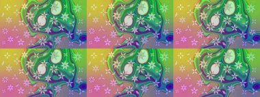 Yeşil renkli çiçekler. Raster illüstrasyonunda çiçek deseni çizimi.