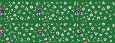 Raster illüstrasyonu. Çiçek desenli çizim. Asya tekstil tarzında. Yeşil renkli çiçekler. Raster illüstrasyonu.