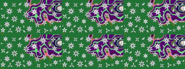 Suluboya çiçekli çiçek deseni. Raster illüstrasyonu. Yeşil renkli Asyalı tekstil.