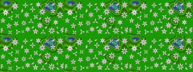 Raster düz çiçek çizim deseni. Hediye ambalaj kağıdı, tebrik kartları, posterler ve pankart tasarımı. Yeşil renkte çiçekler.