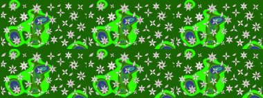 Raster düz çiçek çizim deseni. Yeşil renkli çiçekler. Tasarım hediye paketi, tebrik kartları, posterler ve afiş tasarımı.