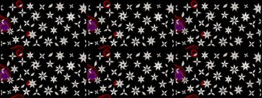 Moda baskıları için zarif bir şablon. Halk tarzı. Modern çiçek arkaplanı. Parlak renkli çiçekleri ve siyah yaprakları olan harika bir çiçek deseni..