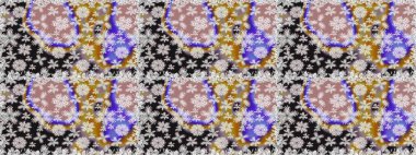 Tekstil için dikişsiz suluboya desen. Elle çizilmiş çiçek deseni (fayans). Sevimli çiçekler, desenli, nötr renklerle renksiz desen.