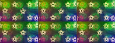 Kar taneleri koleksiyonu. Raster yeşili, mavi ve kahverengi kar tanelerinden izole edilmiş. Raster illüstrasyonu. Güzel kış süsleri..