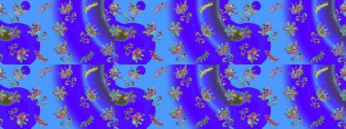 Mor, mavi ve yeşil renkte çiçekler. Elle boyanmış suluboya, kusursuz çiçekler ve bitkiler..