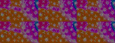 Tekstil için suluboya eskiz deseni. El çizimi çiçek çizimi deseni (fayans). Şirin çiçekli, desenli, mor renkli çizim deseni.