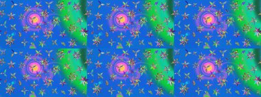 Mavi renkli çiçekler. Robot resim. Şirin çiçek elementleri. Raster illüstrasyonu.