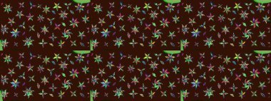 Çizim çiçek deseni duvar kâğıdı olarak kullanılabilir. Raster illüstrasyonu. Kahverengi renkte çiçekler.