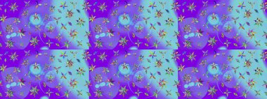 Çiçek ve yapraklı karalama şeklinde Raster çiçek deseni. Yumuşak, mor renkte bahar çiçekleri. Raster illüstrasyonu.