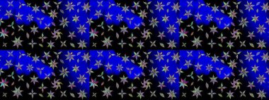 Düz Çiçek Elementleri Tasarım Raster illüstrasyonu. Renkli Bahar Teması eskiz kalıbı. Siyah renkli çiçekler. Çiçek eskiz kalıbı geçmişi.