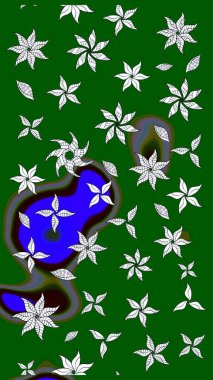 Raster illüstrasyonundaki çiçek desenli çizim. Suluboya tarzında yeşil renkte çiçekler.