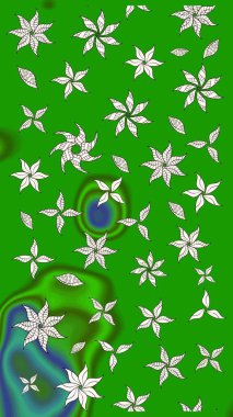 Raster illüstrasyonundaki çiçek desenli çizim. Suluboya tarzında yeşil renkte çiçekler.