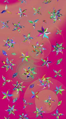 Eskiz klasiği. Renkli Bahar Teması eskiz kalıbı. Düz Çiçek Elementleri Tasarımı. Raster Şirin kumaş deseni.