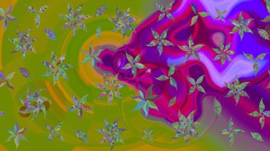 Miles Fleur, süslü püslü bir süs. Kumaş, tekstil, duvar kağıdı baskısı için. Raster illüstrasyonu. Eski usul. Eskiz geçmişi. Tomurcukları papatya çiçekleri olan sevimli bir çiçek deseni..