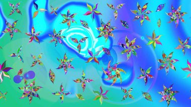 Raster illüstrasyonu. Çiçek desenli çizim. Mavi renkli çiçekler. Asya tekstil tarzında. Raster illüstrasyonu.