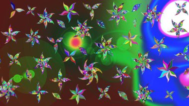 Yumuşak, yaz çiçekli arka plan. Çiçekli karalama şeklinde Raster çiçek deseni. Yeşil renkte çiçekler.