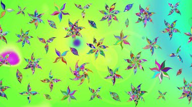 Raster illüstrasyonu. Robot resim. Şirin çiçek elementleri. Yeşil renkte çiçekler.