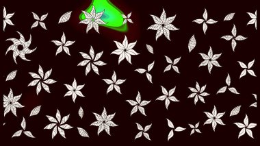 Raster illüstrasyonu. Yumuşak, bahar çiçekleri siyah renklerde. Yaprak ve çiçeklerin suluboya resimleri, siyah renklerdeki çizimler..