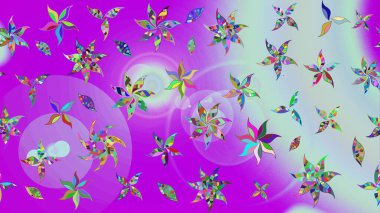 Raster illüstrasyonundaki çiçek desenli çizim. Suluboya tarzında mor renkte çiçekler.