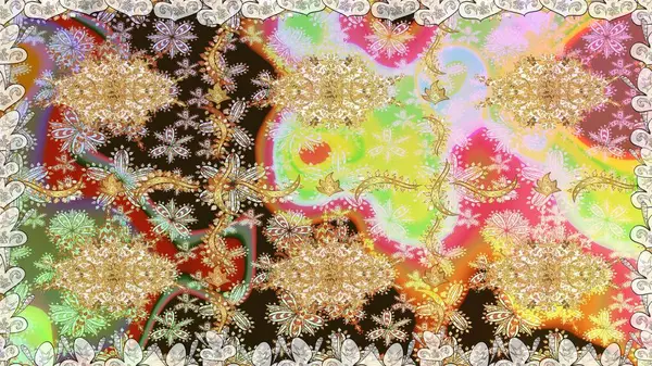 Kusursuz raster arka plan. Şık bir grafik desen. Tarafsız renklerde altın elementler. Duvar kâğıdı barok, İspanyol kumaşı. Çiçek deseni.