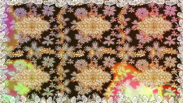 Noel, kar tanesi, yeni yıl. Kahverengi renklerde altın ve altın elementler. Kahverengi renklerde, altın elementlerle kusursuz klasik desen.