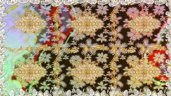 Kahverengi renklerde altın desenler ve altın elementler. Raster geleneksel oryantasyon süsü. Kusursuz klasik altın desen.