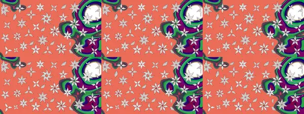 Raster illüstrasyonundaki çiçek desenli çizim. Çiçekler suluboya tarzında turuncu renkte.