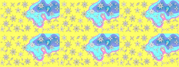 Raster düz çiçek çizim deseni. Hediye ambalaj kağıdı, tebrik kartları, posterler ve pankart tasarımı. Sarı renkte çiçekler.