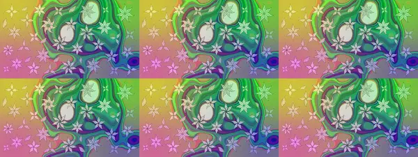 Yeşil renkli çiçekler. Raster illüstrasyonunda çiçek deseni çizimi.