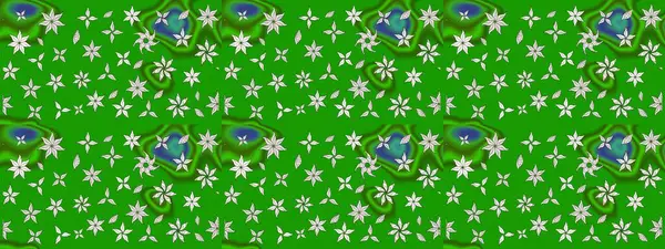 Raster düz çiçek çizim deseni. Hediye ambalaj kağıdı, tebrik kartları, posterler ve pankart tasarımı. Yeşil renkte çiçekler.