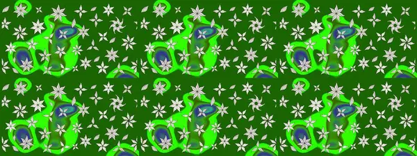 Raster düz çiçek çizim deseni. Yeşil renkli çiçekler. Tasarım hediye paketi, tebrik kartları, posterler ve afiş tasarımı.