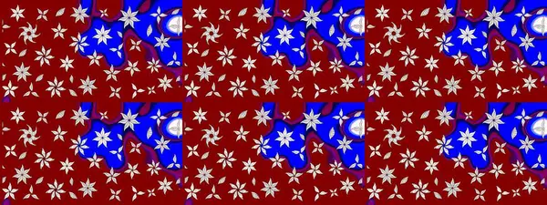 Kırmızı arka planda. Çocuksu tasarım. Tekstil, kumaş, ambalaj, hatıra defteri için hoş bir çiçek arkaplanı. Elle çizilmiş karalama çiçekleri ile Raster çizim deseni.