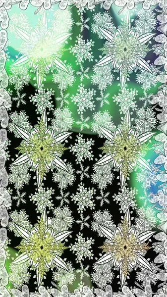 Raster illüstrasyonu. Düz Çiçek Elementleri Tasarımı. Tarafsız renklerde çiçekler. Renkli Bahar Temalı Kusursuz Arkaplan. Çiçekli, suluboya desenli kusursuz çiçek deseni.