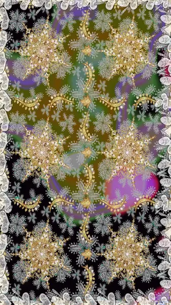 Klasik klasik klasik arka plan. Gri renklerde, altın elementlerle kusursuz desen. Klasik raster sarısı, kusursuz desen. Geleneksel oryantasyon süsü.