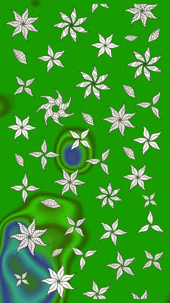 Raster illüstrasyonundaki çiçek desenli çizim. Suluboya tarzında yeşil renkte çiçekler.