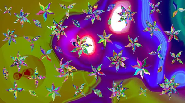 Çiçek arkaplan. Çiçek duvar kâğıdı. Yeşil renkli şirin tekstil. Raster illüstrasyonu. Renkli çizim deseni.