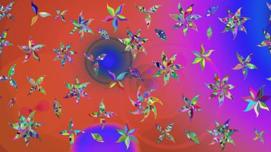 Raster illüstrasyonu. Eskiz geçmişi. Eski usul. Renkli desenli eskiz deseni, pembe çiçekler ve dekoratif elementlerle. Kumaş, tekstil ve duvar kağıdı baskısı için..