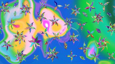 El çizimi, soyut ve süslü elementler. Suluboya resim taklit Raster çizimi. Klasik çiçekler. Yaz çiçekleri teması. Mavi renkler.