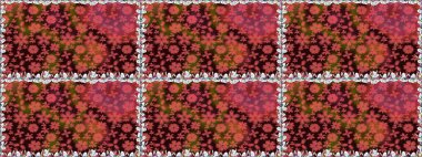 Raster illüstrasyonunda kusursuz çiçek deseni. Kahverengi renkli çiçekler. Renkli Bahar Temalı Kusursuz Arkaplan. Düz Çiçek Elementleri Tasarımı.