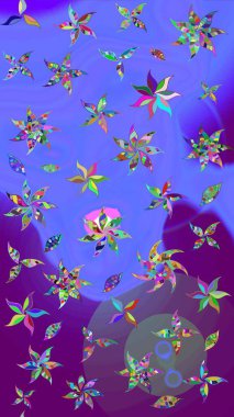 Çizim kalıbı. Renkli süs kenarı. Hint süsü. Raster illüstrasyonu. Çiçek duvar kağıdı. Menekşe renklerinde.