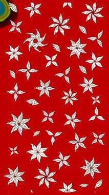 Kırmızı renkte çiçekler. Hediye ambalaj kağıdı, tebrik kartları, posterler ve pankart tasarımı. Raster düz çiçek çizim deseni.