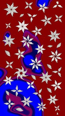 Parlak renkli çiçekli ve kırmızı yapraklı harika bir çiçek deseni. Halk tarzı. Modern çiçek arkaplanı. Moda baskıları için zarif bir şablon.