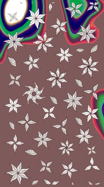 Kahverengi renklere karalama yapan çiçek desenli çizim. Raster illüstrasyonu.