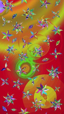 Kırmızı renkte çiçekler. Renkli Bahar Teması eskiz kalıbı. Raster illüstrasyonundaki çiçek desenli çizim. Düz Çiçek Elementleri Tasarımı.