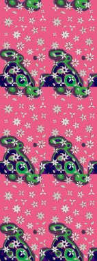 Suluboya çiçekli çiçek deseni. Pembe renkli Asya tekstili. Raster illüstrasyonu.