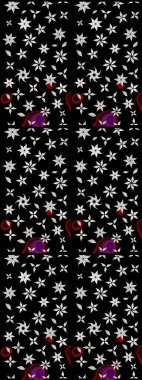 Moda baskıları için zarif bir şablon. Halk tarzı. Parlak renkli çiçekli ve siyah yapraklı harika bir çiçek deseni. Modern çiçek arkaplanı.