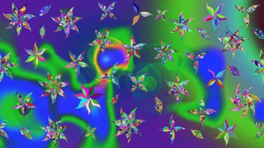 Raster suluboya çiçek deseni, narin çiçekler, yeşil çiçekler, tebrik kartı şablonu. Güzel kumaş deseni.