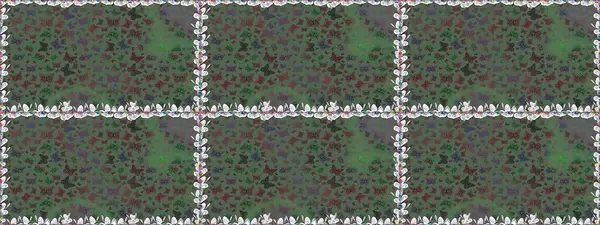 Elin kusursuz deseni suluboya desenli siluet kelebekleri. Raster illüstrasyonu. Klasik tarzda hem de. Yeşil ve gri renkli resimler.