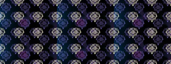 Raster altın çiçek süsü brokar kumaş ve cam desenli. Çiçek desenli altın metal. Kusursuz altın desen. Altın elementli siyah, mor ve mavi renkler.